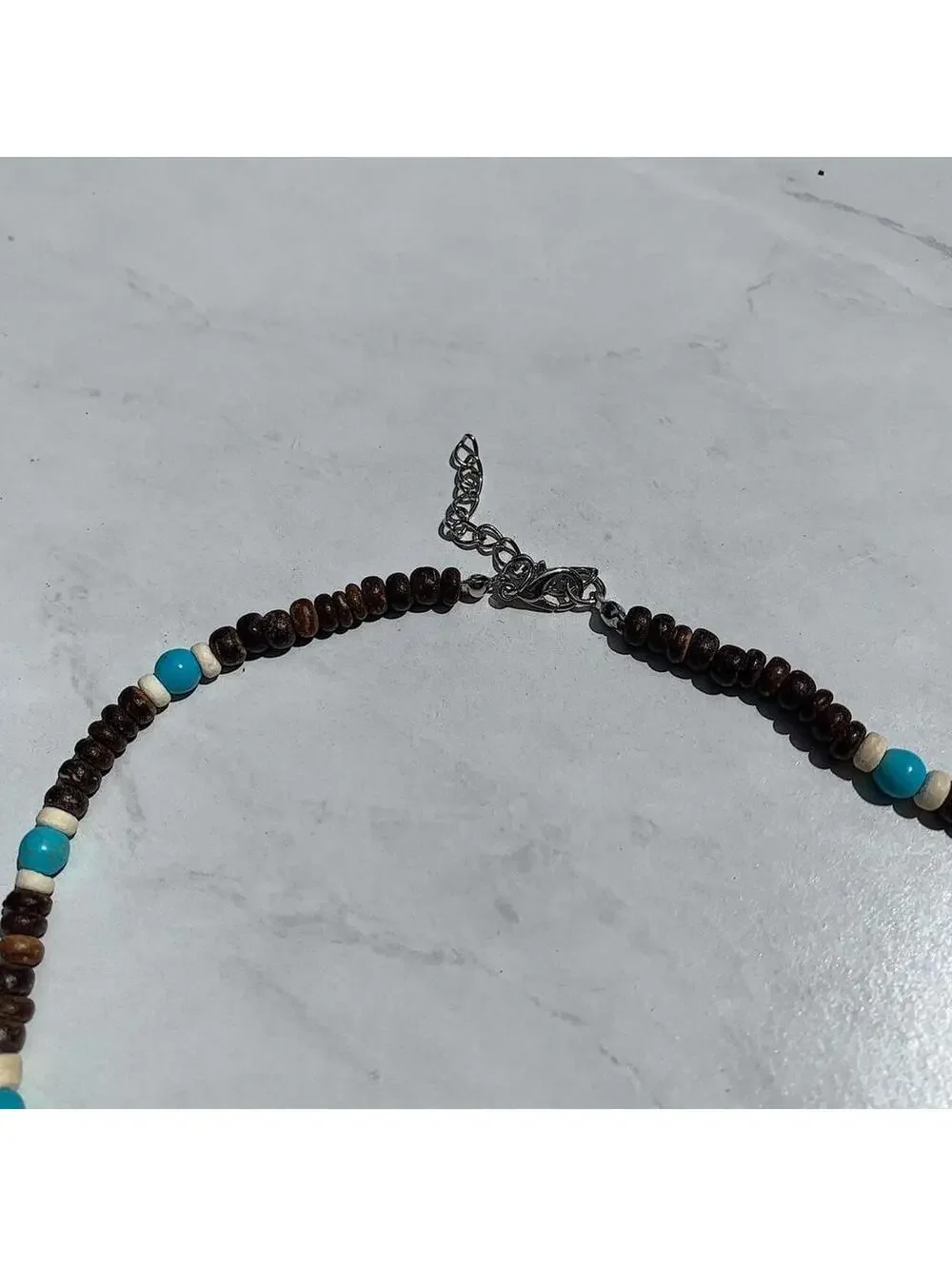 Y2k 2000s style Wood Beaded dark brown and blue mixed wood Necklace with Cyber